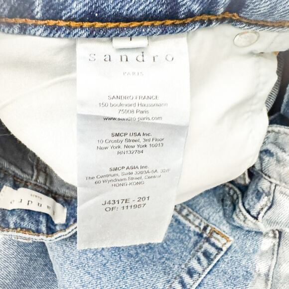 Sandro Paris Denim Pencil Skirt Metallic Silver Coated Front Size 1 / 26 US - Picture 4 of 6